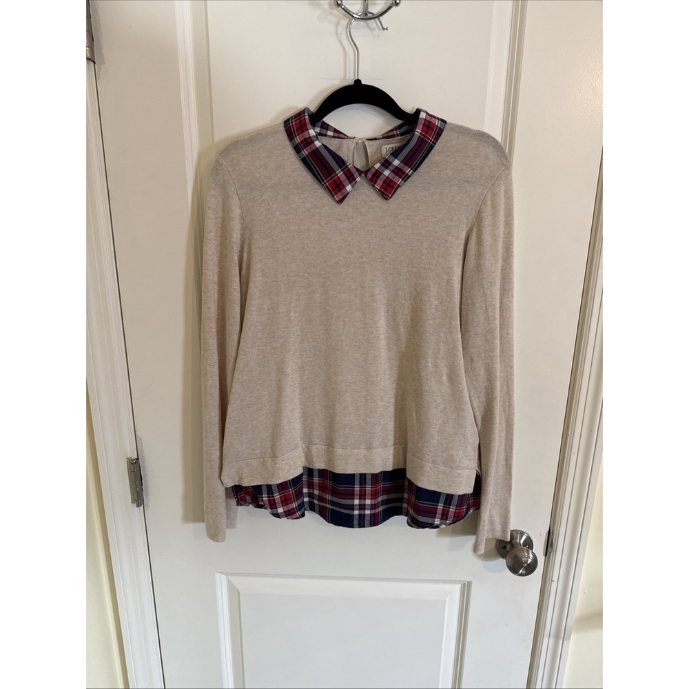 J. Crew Women's Tartan Plaid Woven Collar Shirt Heather Dove Sz Medium